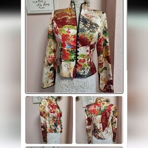 LKNW Asian inspired JS Collection jacket colorful w gold metallic accent love 12
